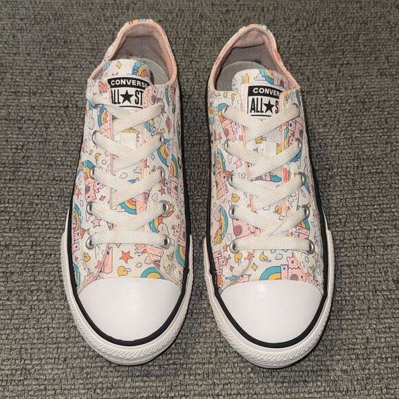Converse Chuck Taylor All Star Low Kids 3 White Rainbow Castles Lace Up Sneakers - Picture 1 of 7